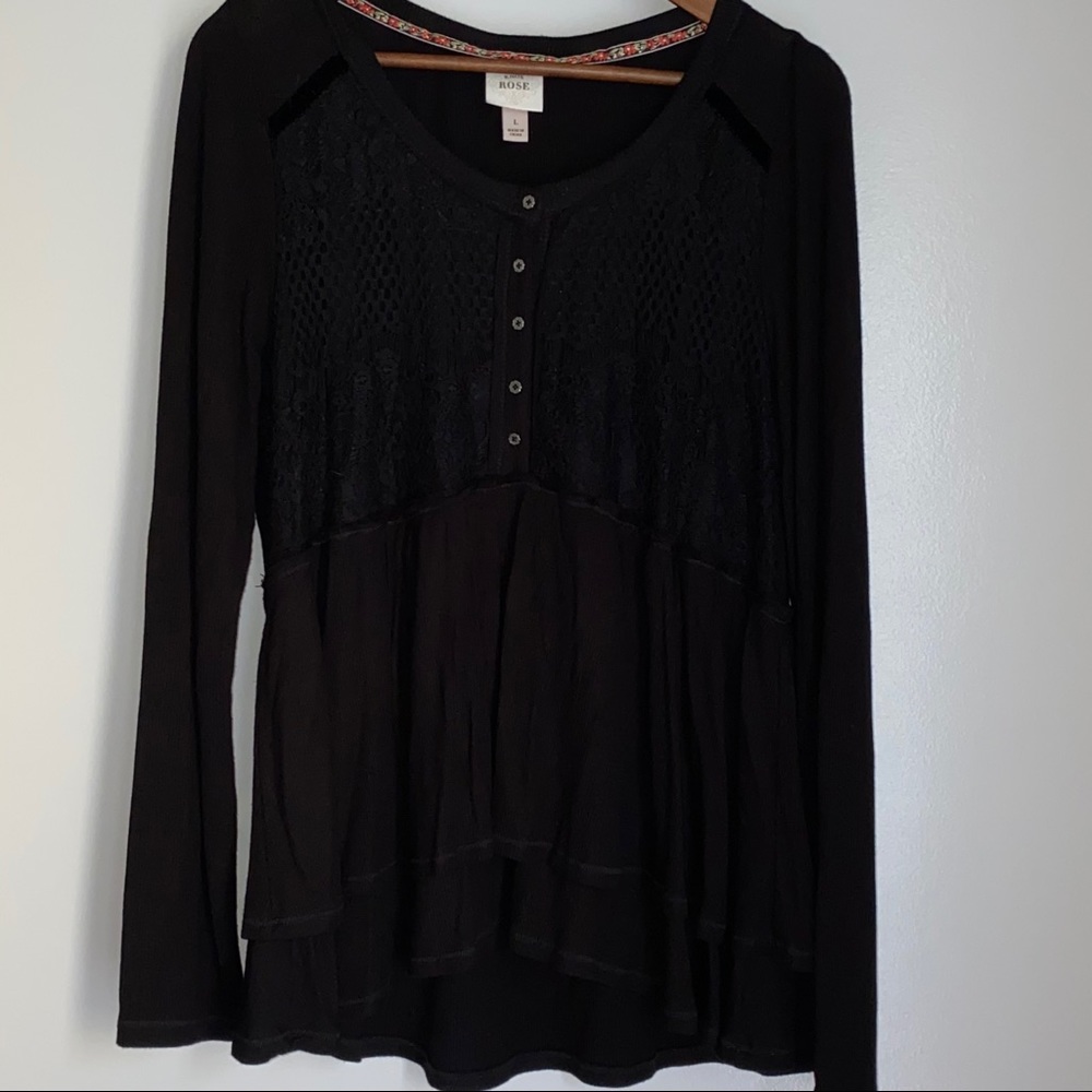 Knox Rose Layered Lace Black Tunic Top L
